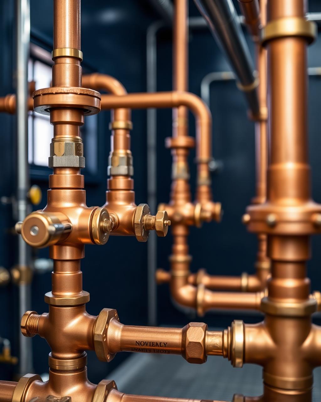 Industrial copper piping and brass valves